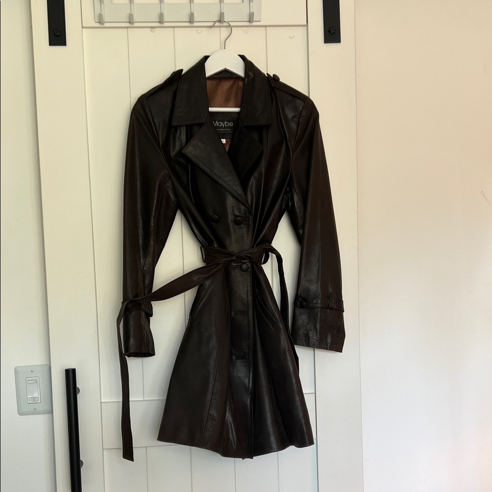 Women's Dark Brown Leather Trench Coat